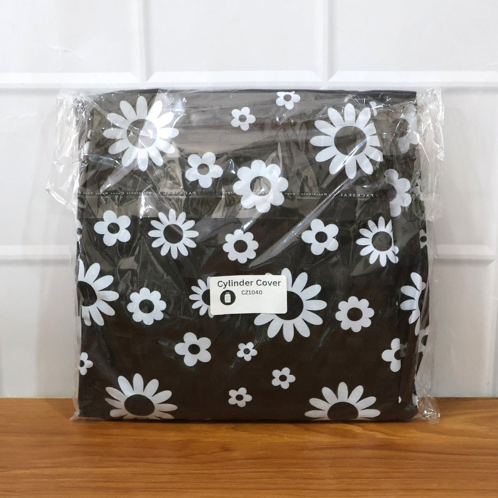Folded LPG cylinder cover fabric showing floral print and texture