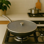 Detailed close-up of woven stainless steel mesh for cooking splatter protection