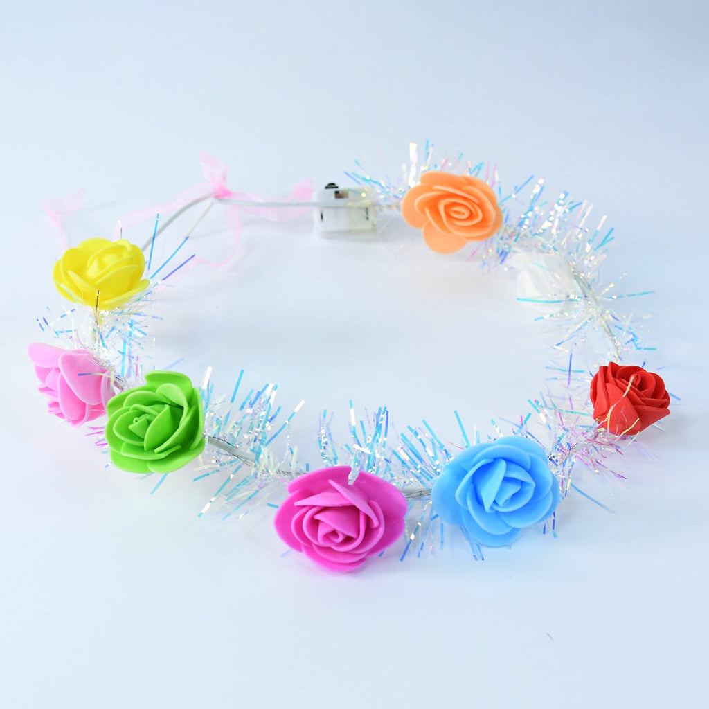Petal Aura Light-Up Flower Halo featuring multicolor illumination in a flexible headband