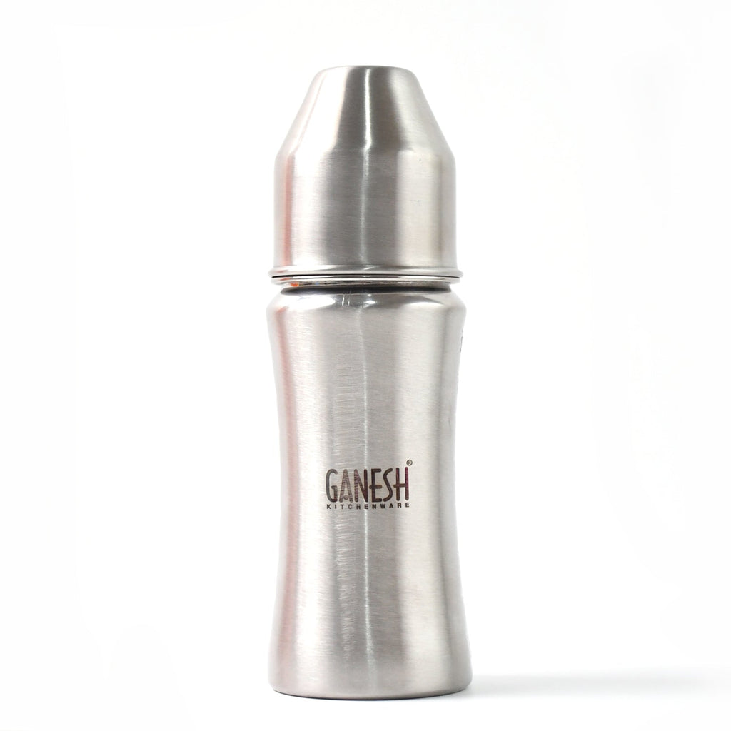 Safe and non-toxic 250ml stainless steel feeding bottle for toddlers and newborns.