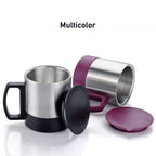 Infographic detailing key features like double-wall insulation of the coffee mug.