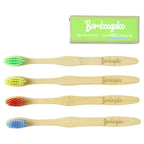 Set of four bamboo toothbrushes with soft bristles for effective oral care
