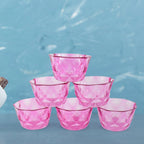 Group of 6 plastic bowls, highlighting their diamond cut design.