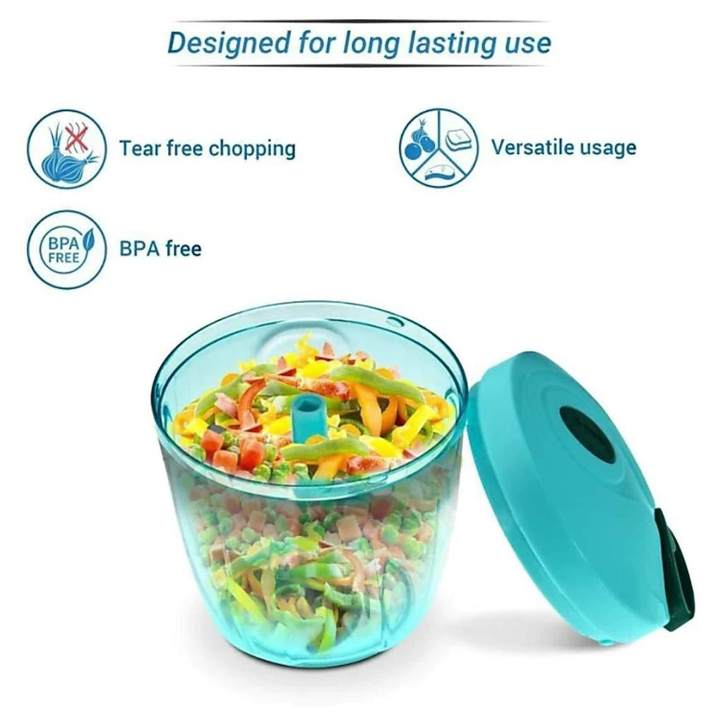The Quickslice Manual Vegetable Chopper displayed in a modern kitchen setting.