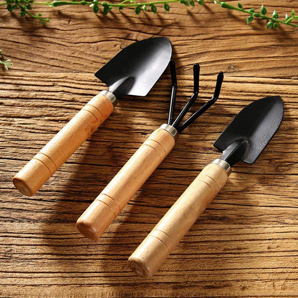 Individual shot of the hand cultivator, trowel, and garden fork from the set.