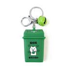 Green colored Trash Can Keychain novelty keyring made from durable plastic