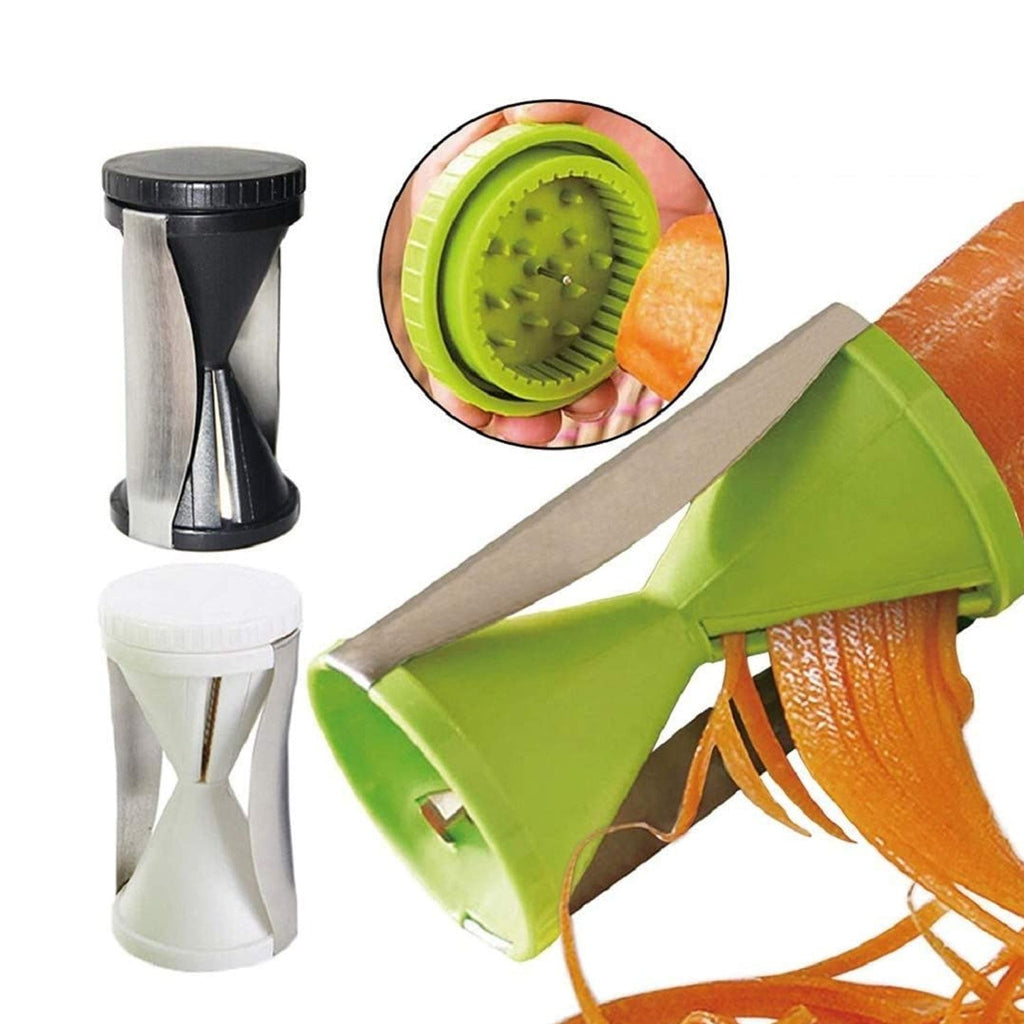 A variety of vibrant vegetables, including zucchini and carrots, spiraled using the vegetable slicer