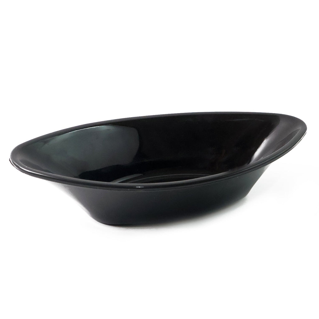 Black Marin plastic serving bowl placed elegantly on a dining table