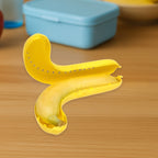 Empty yellow banana case opened, showing the interior design.