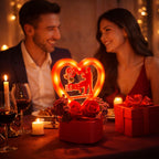 Couple gift set featuring heart love showpiece and golden rose flower