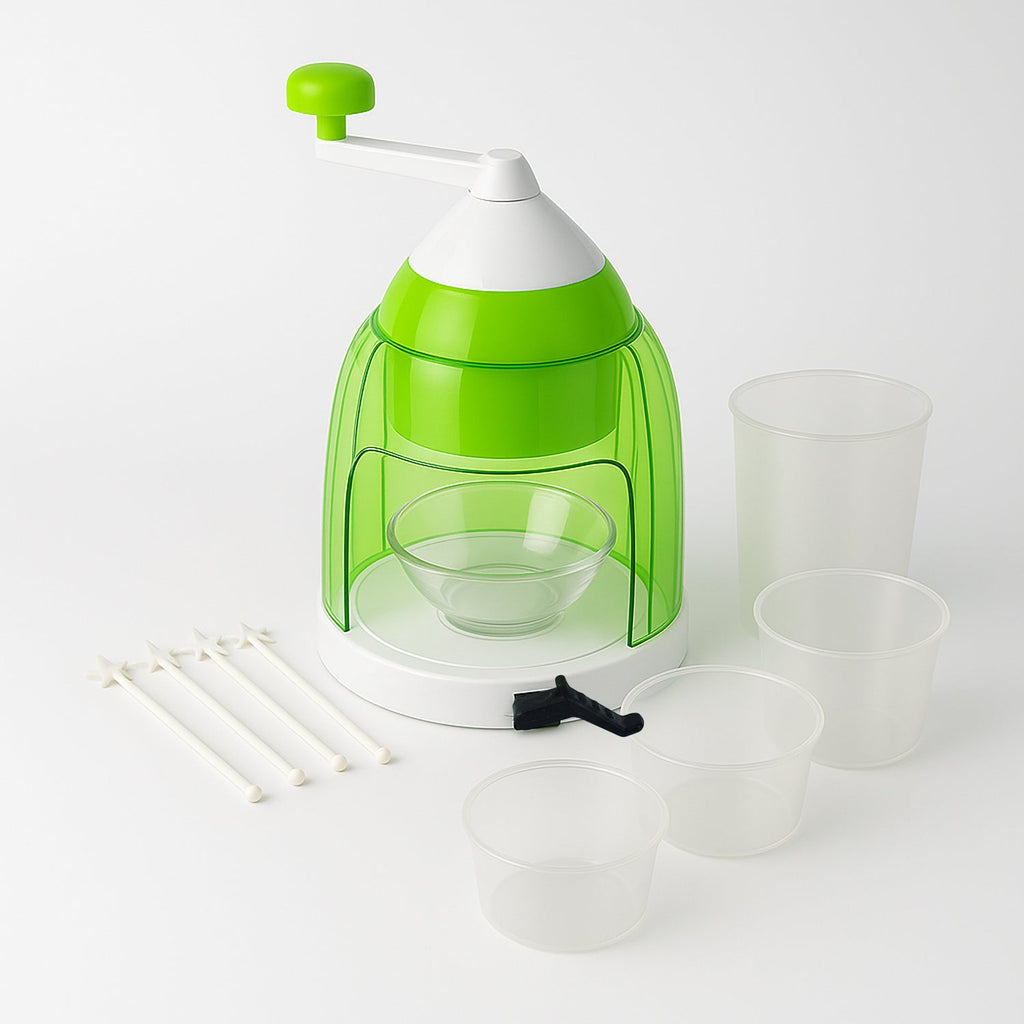 Glacier treats made using manual snow cone maker with hand crank