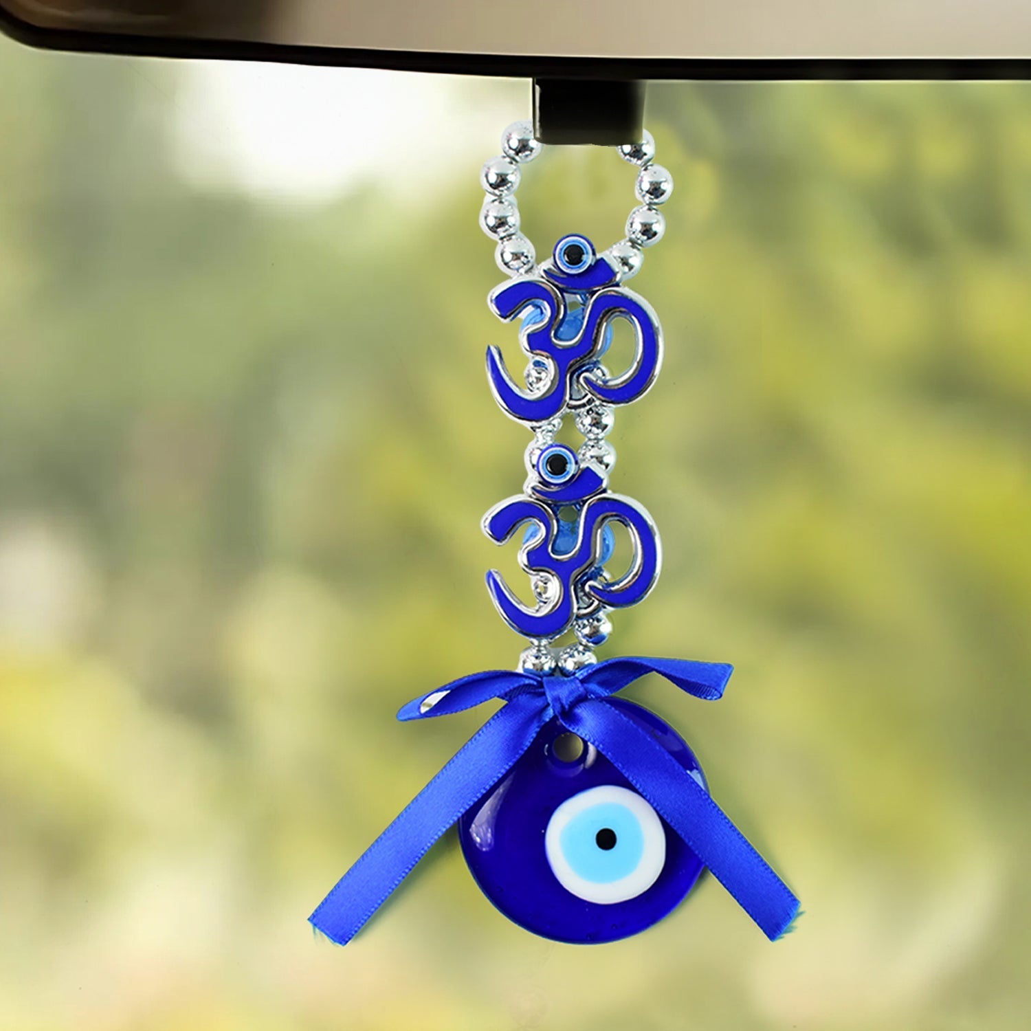 Double OM Nazar battu wall hanging showcasing evil eye and alloy beads
