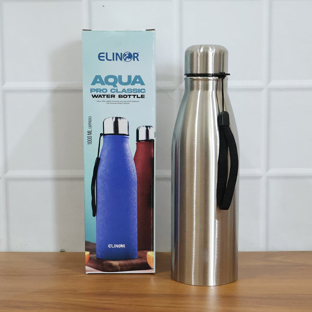 Travel-friendly reusable stainless steel water bottle with carry strap