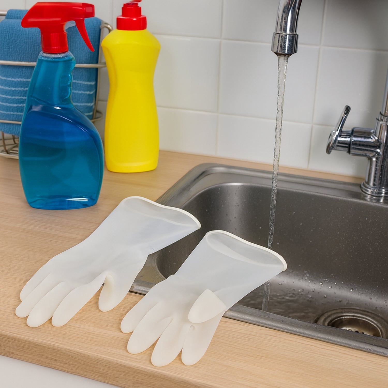 Soft latex kids household cleaning gloves providing grip for dishwashing and chores.