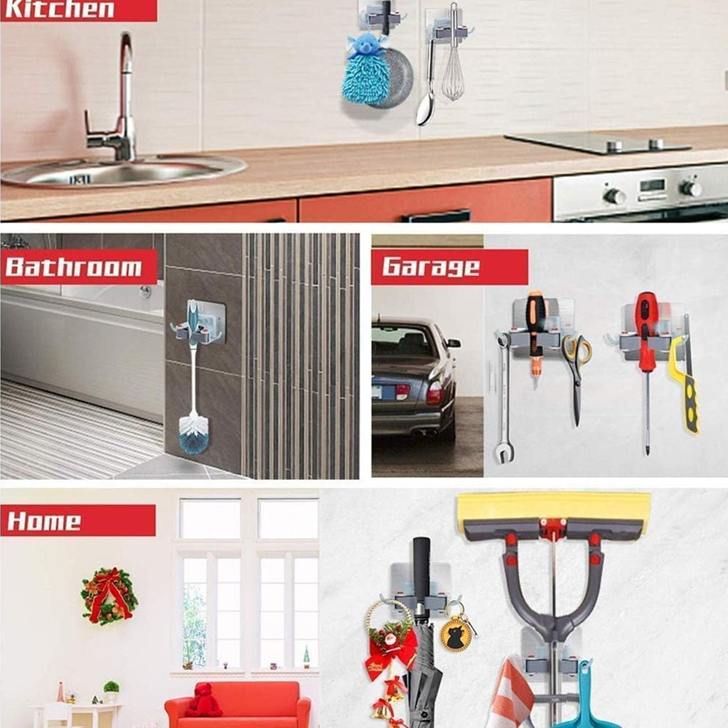Close-up view of wall mounted mop holder clip with anti-slip rubber grip