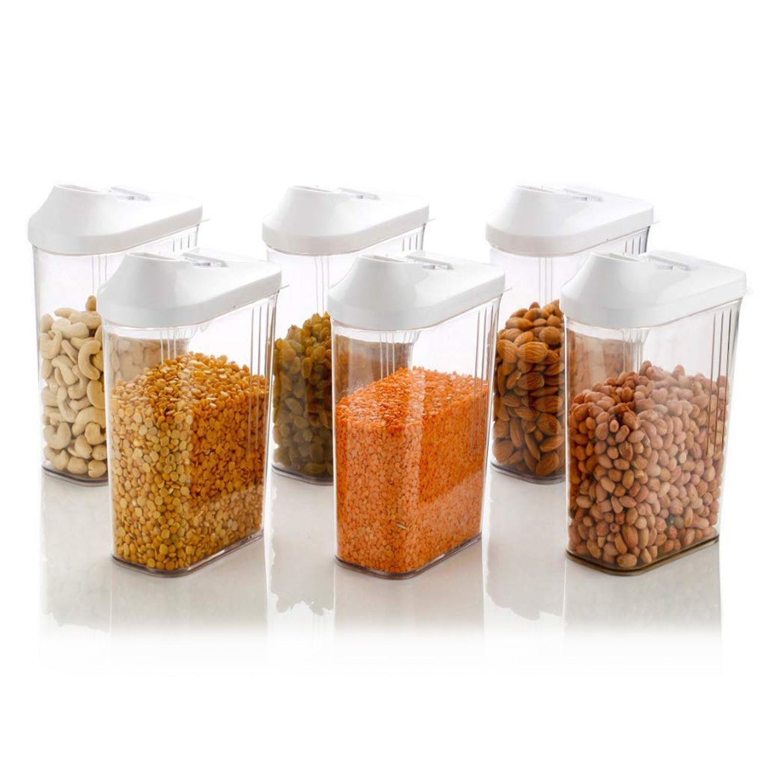 Transparent airtight containers for pantry organization with easy flow lids