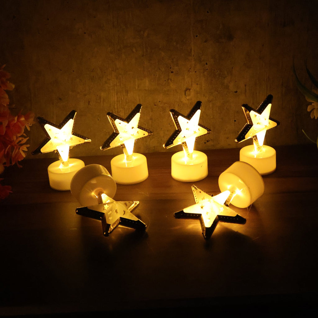 LED candle lights shaped as stars adding festive glow to room ambiance