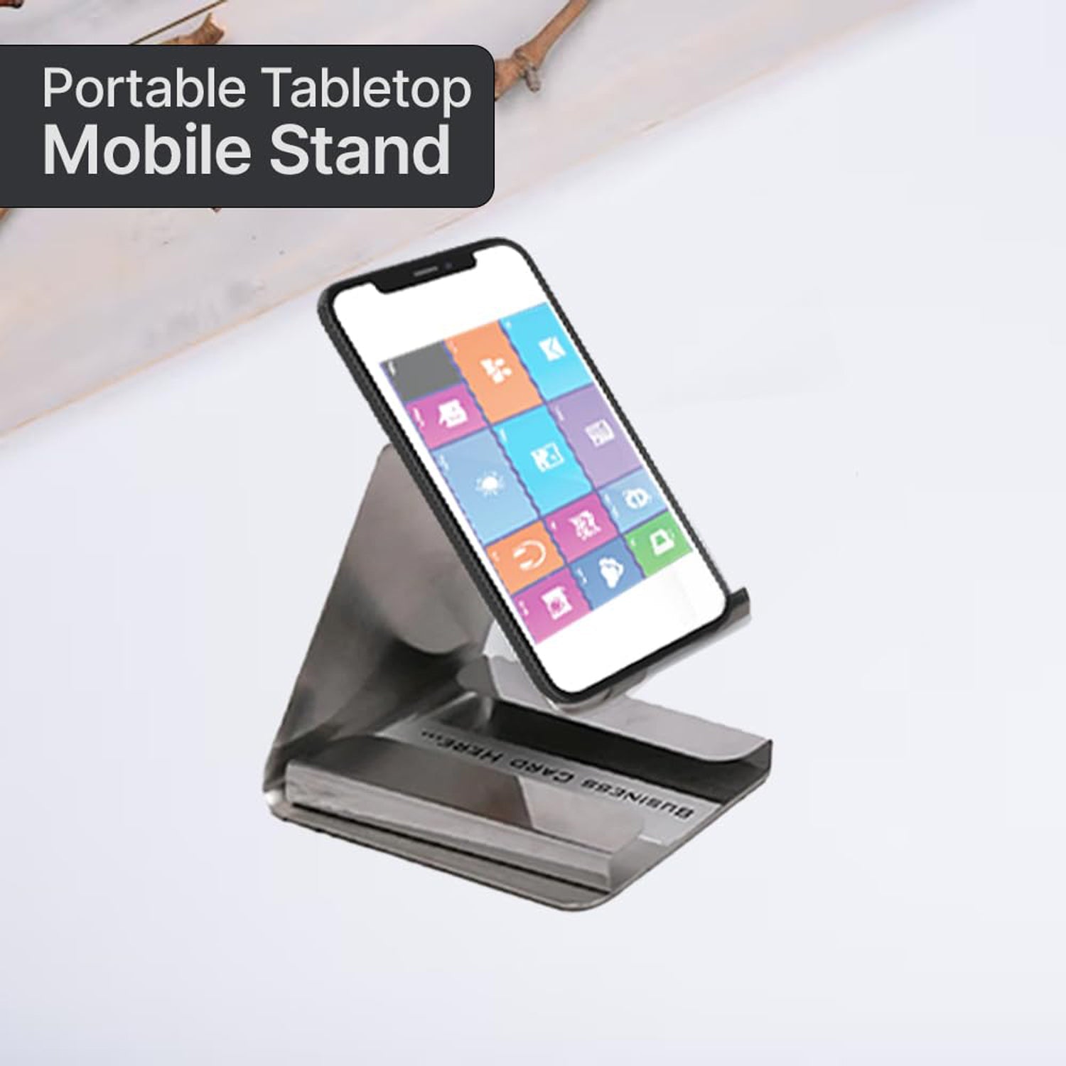 Metal phone stand with stable base for hands-free mobile use