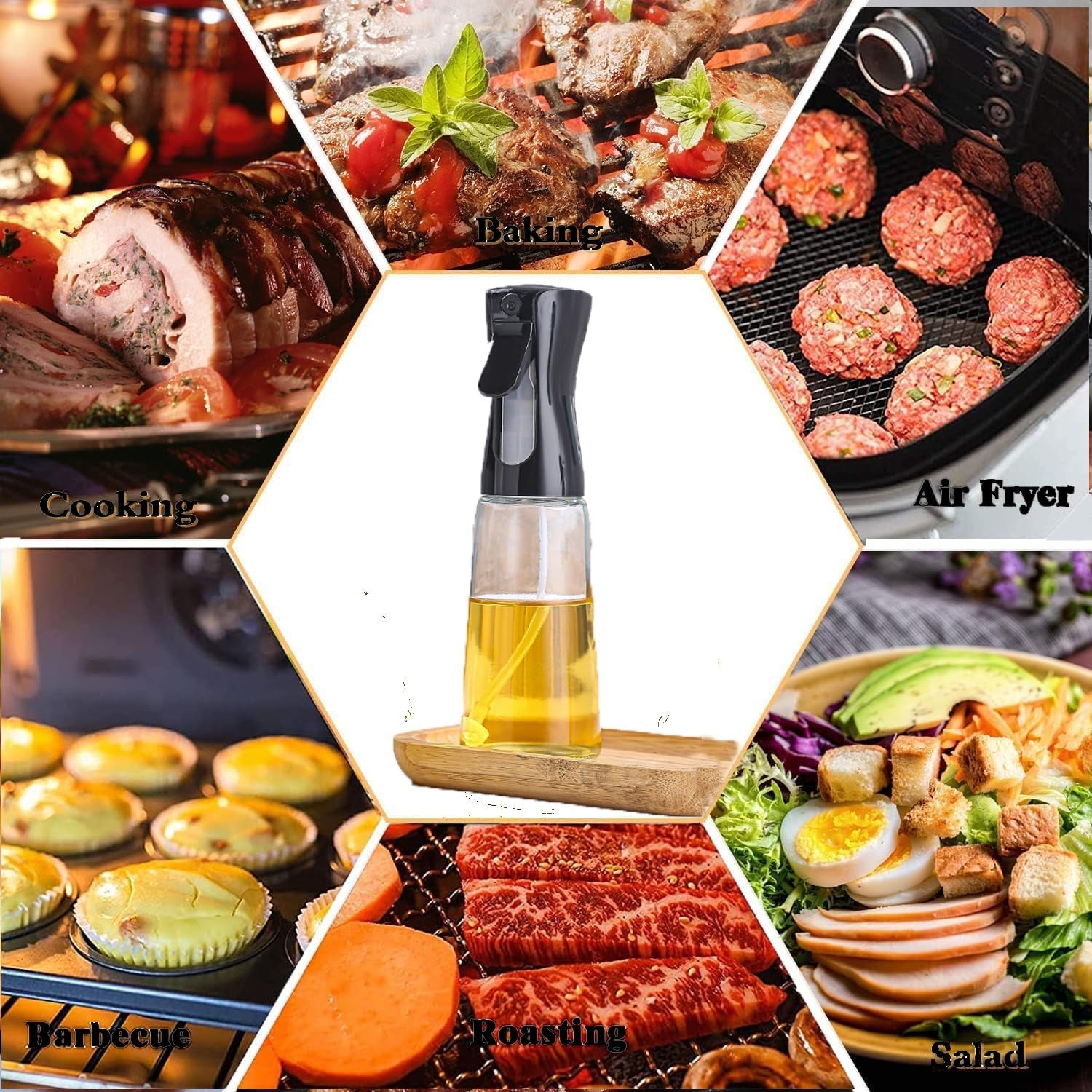 Glass cooking oil spray bottle for kitchen use.