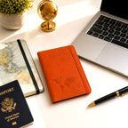 Travel passport holder featuring SIM card slots and currency pocket