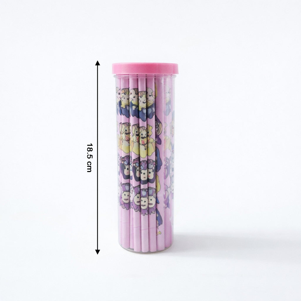 Assorted cartoon wooden pencils in a pack for kids and students