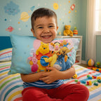 Vibrant cartoon print on soft plush cushion for kids