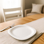 Modern white square plastic dinner plate with raised rim