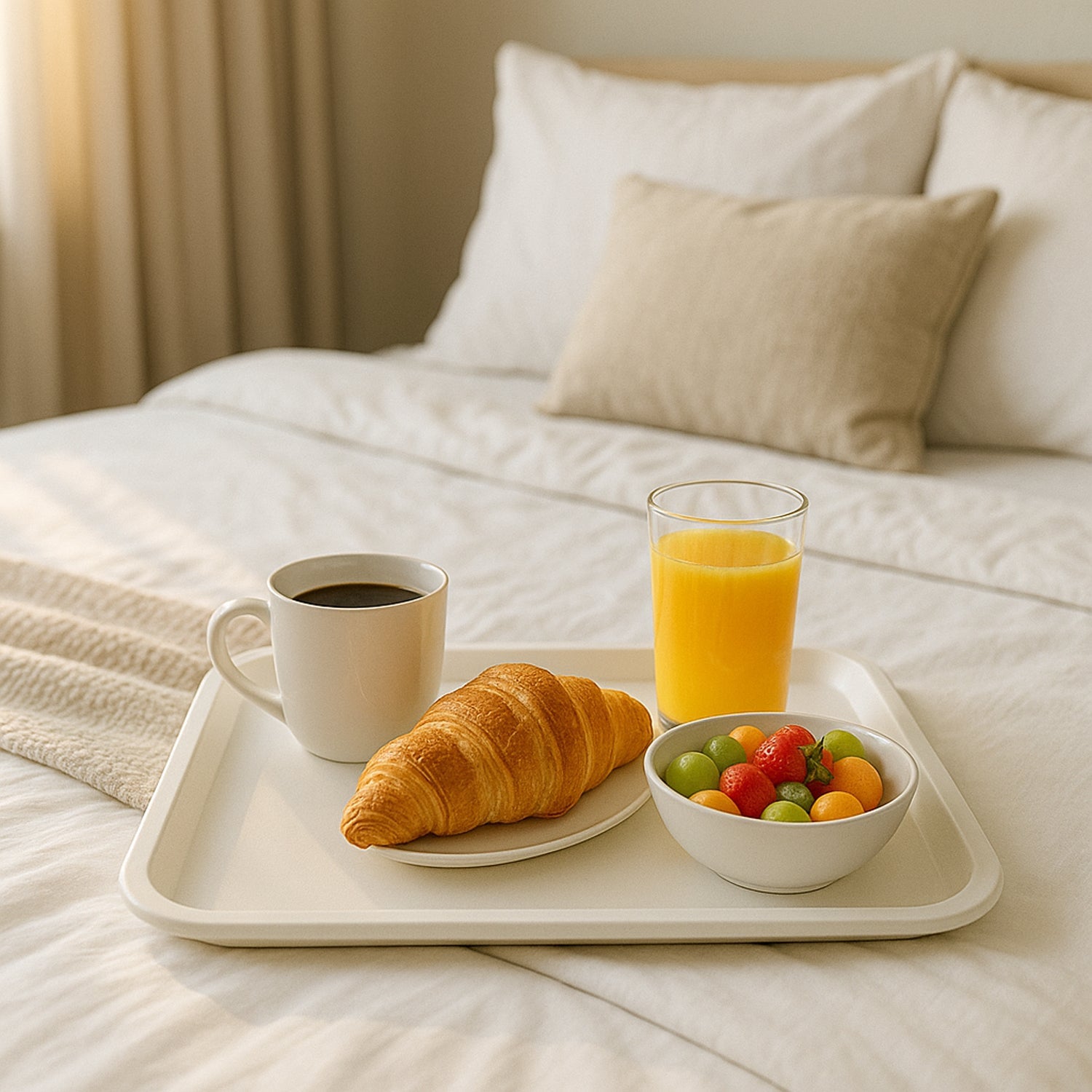 Top view of versatile white plastic serving plate on table