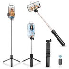 Compact wired selfie stick folded for easy portability and storage