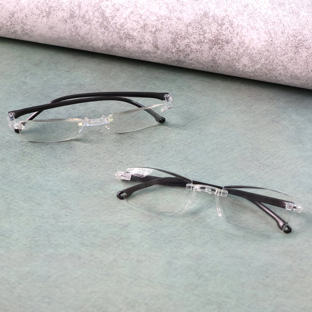 Protective case storing lightweight rimless reading glasses for travel
