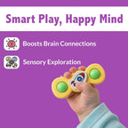 Baby spinner toy set attached securely on smooth surface using suction cups