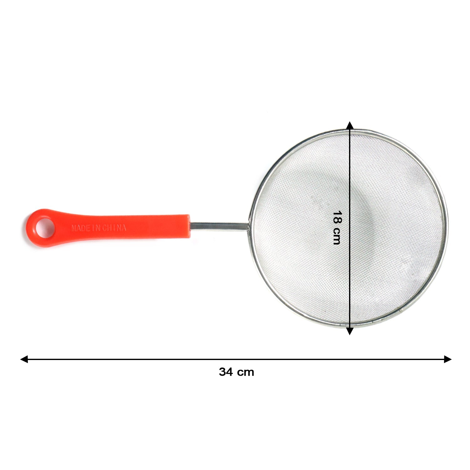 Kitchen strainer showing detailed fine mesh and handle