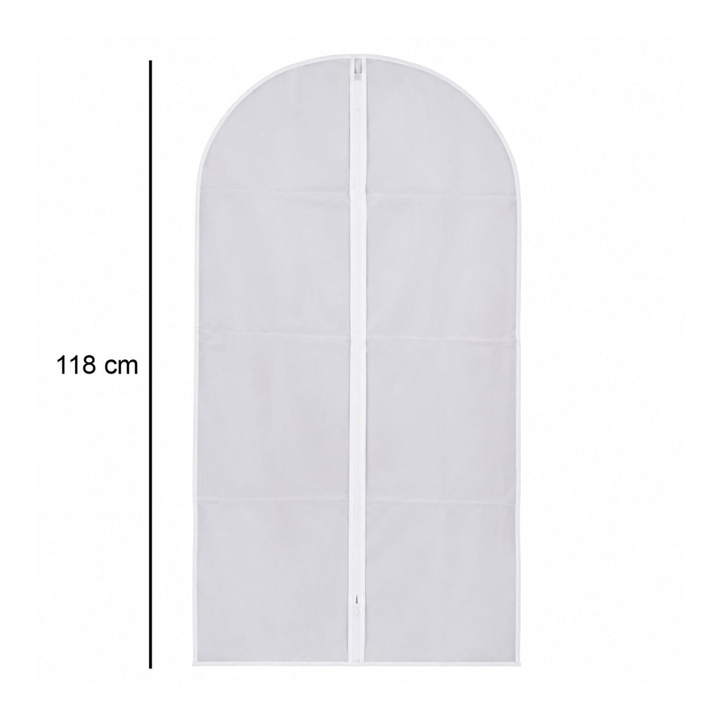 Dimensions of suit cover showing 118 cm size for long garments.