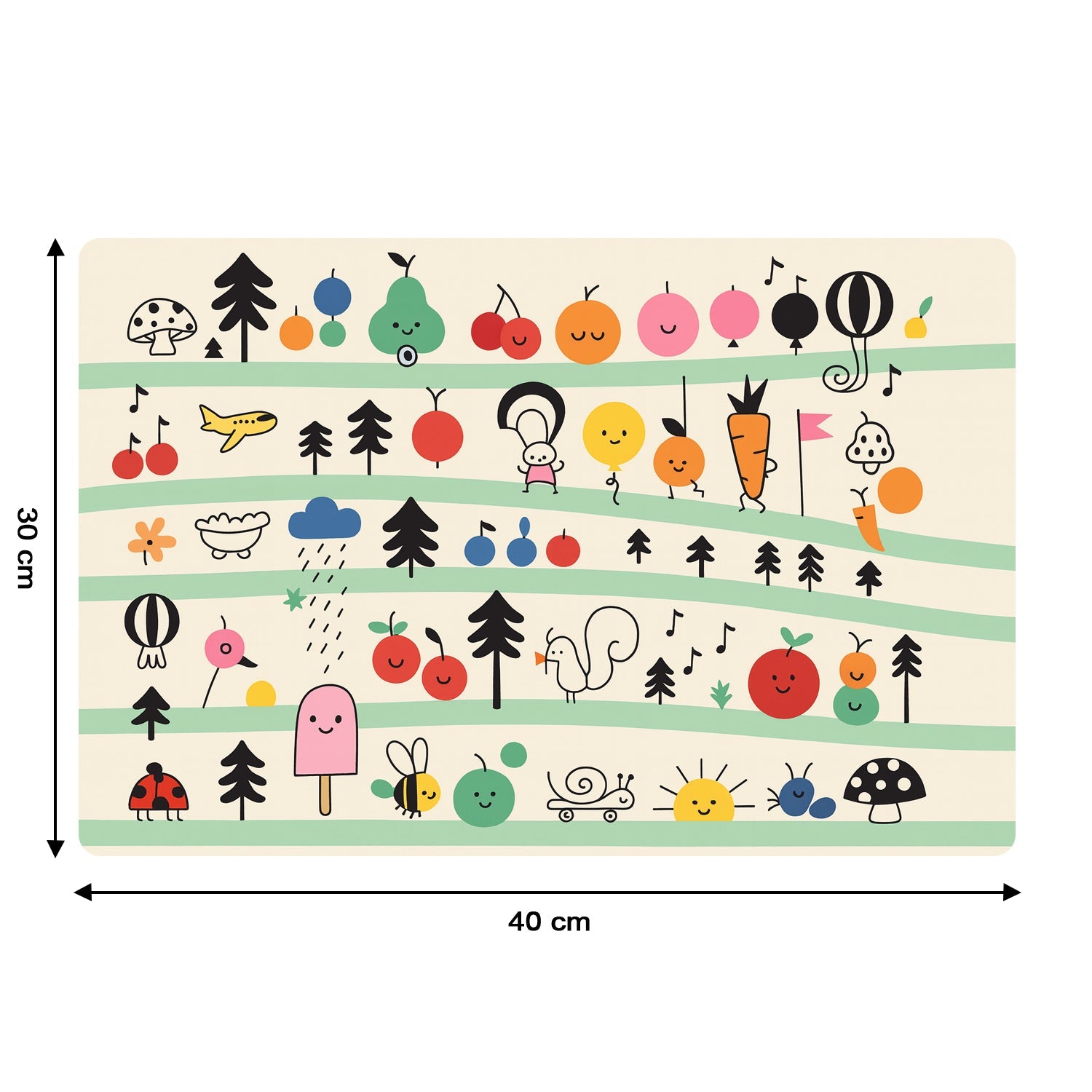 Durable table mats designed for kids with playful prints
