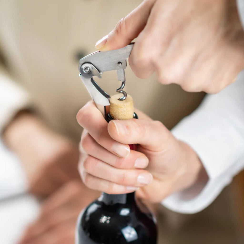 Bar accessory gift set with corkscrew opener and wine stopper