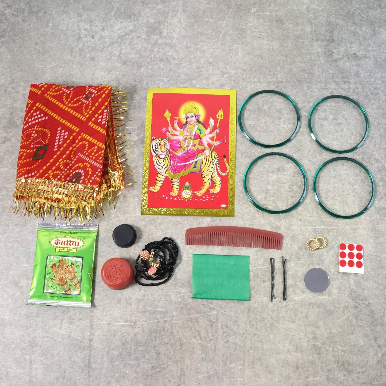 Mataji worship shringar set featuring kumkum, bindi, kajal and mirror