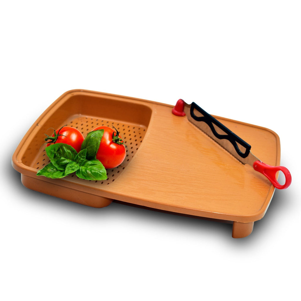 Versatile kitchen chopping tray, demonstrating its non-slip base and multi-functional design.