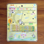 Kids school essentials set with geometry tools in colorful cartoon design
