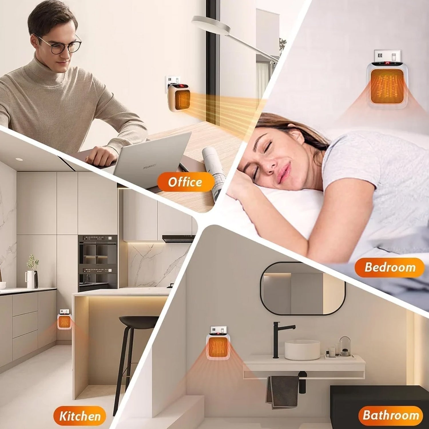 Portable 600W energy-efficient wall-mounted heater suitable for office use