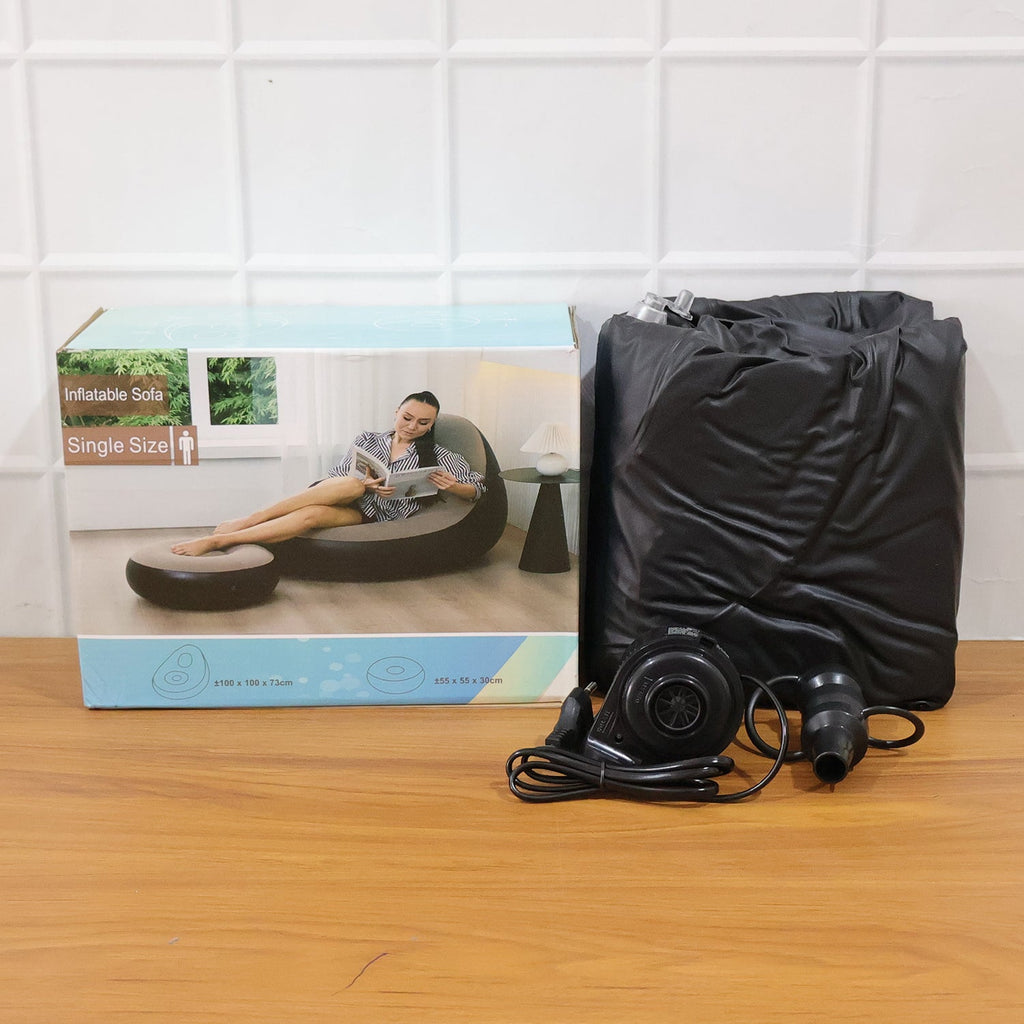 Portable inflatable sofa chair packed for travel or outdoor use