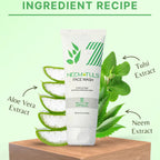 Face cleanser tube showing label with Neem & Tulsi extracts