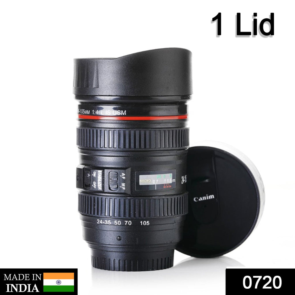 Side view of the unique camera lens coffee mug, showcasing its detailed design.