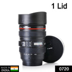 Side view of the unique camera lens coffee mug, showcasing its detailed design.
