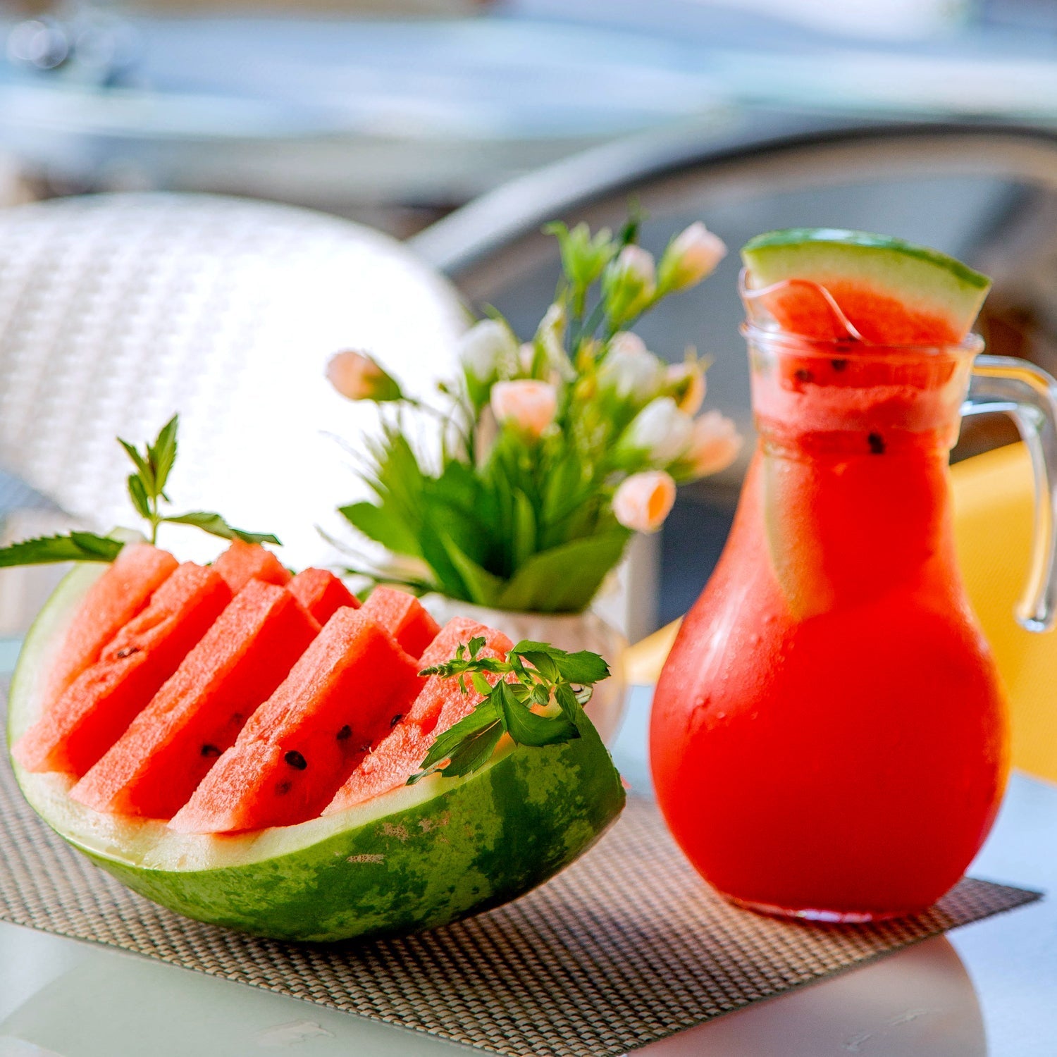 Close-up of the 3-in-1 watermelon corer and slicer tool.