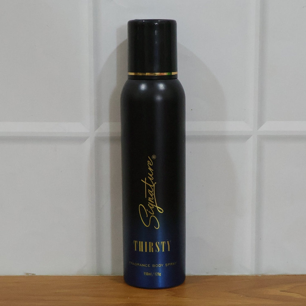 Stylish men's Thirsty fragrance deodorant spray can