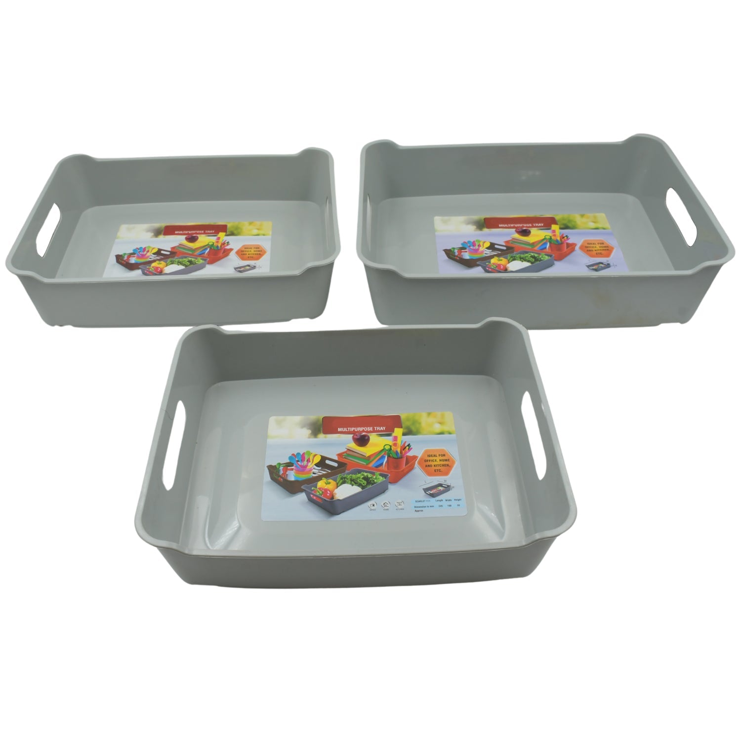 Compact plastic trays used for organizing cosmetics and stationery on a desk