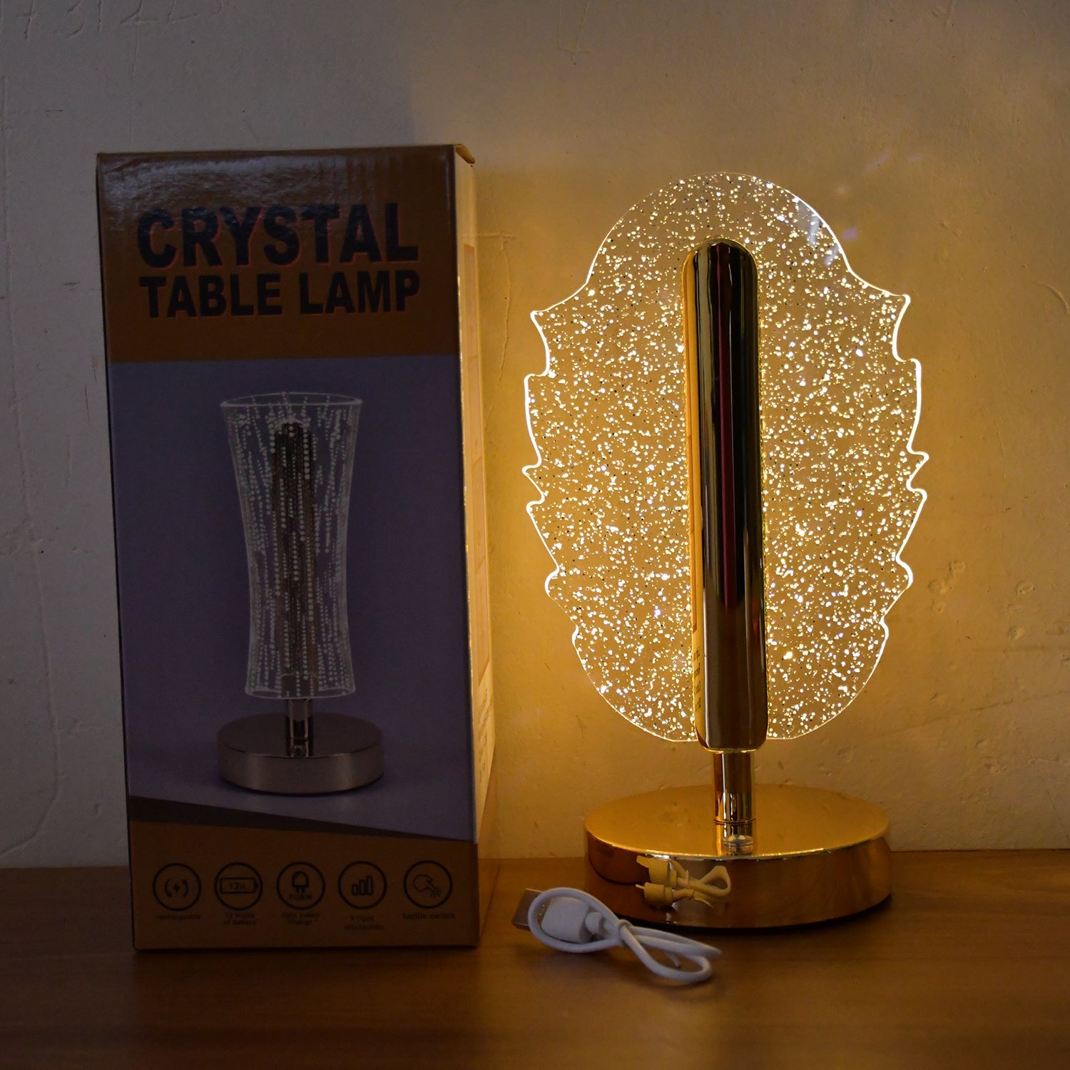 Feather shape crystal LED lamp perfect for bedside use