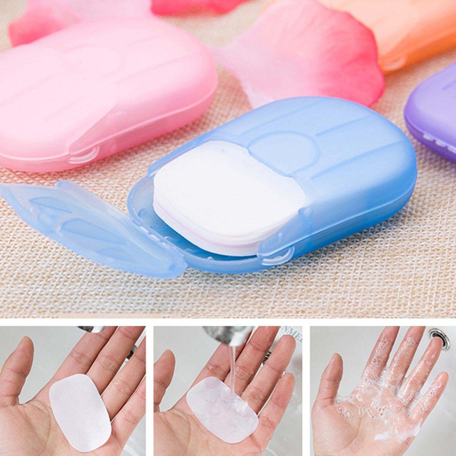 Multiple mini boxes and loose travel paper soap sheets for hygiene