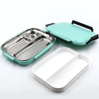 Close-up of the robust food-grade stainless steel lunch box, highlighting quality.