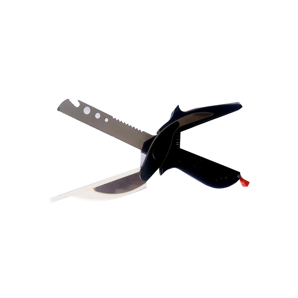 A person using the clever cutter to slice vegetables directly into a bowl.